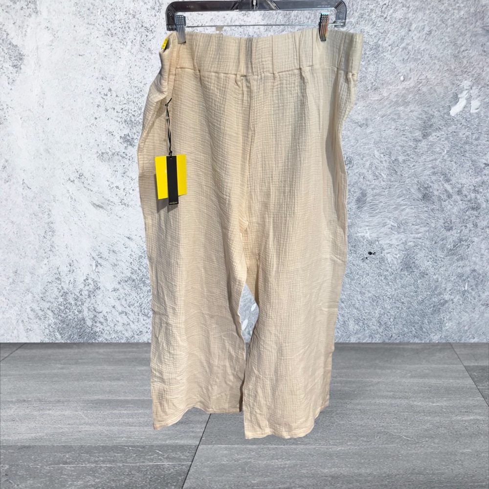 Cream Guaze Wide Leg Pants with Full-Length Design